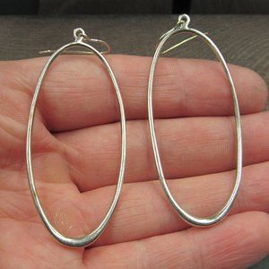 Sterling Silver Large Oval Simple Dangle Earrings